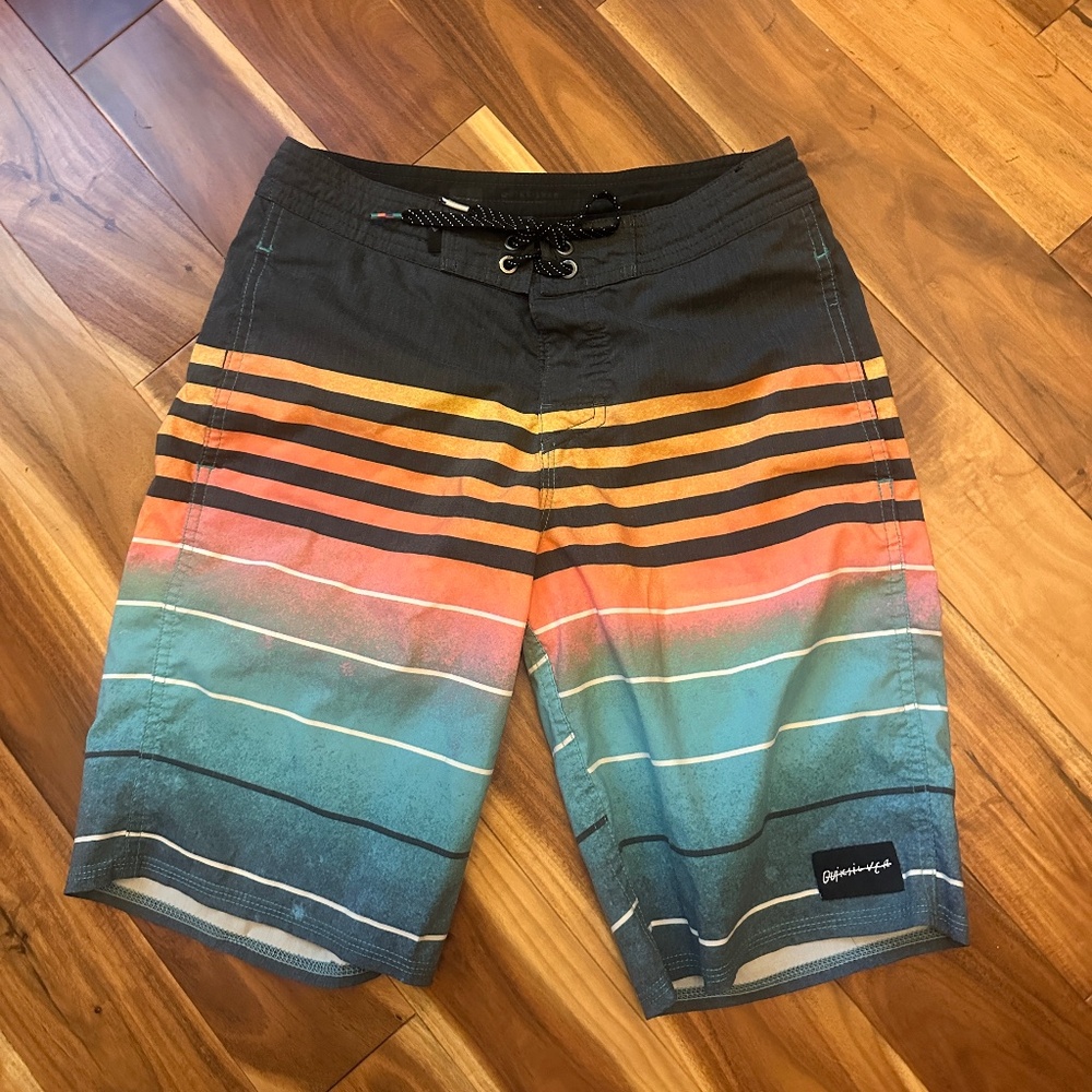Quicksilver Swim Shorts Size 26 Stripe Trunks Beach Pool Boy's